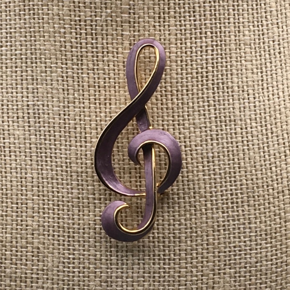 Vintage Purple Gold Treble Cleft Music Brooch Pin